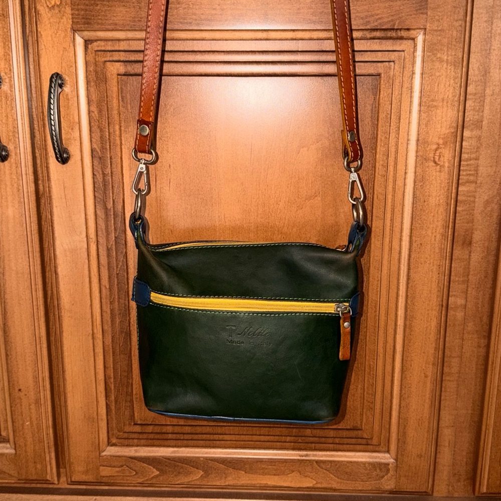 T Nobile Italian Leather adjustable crossbody bag.